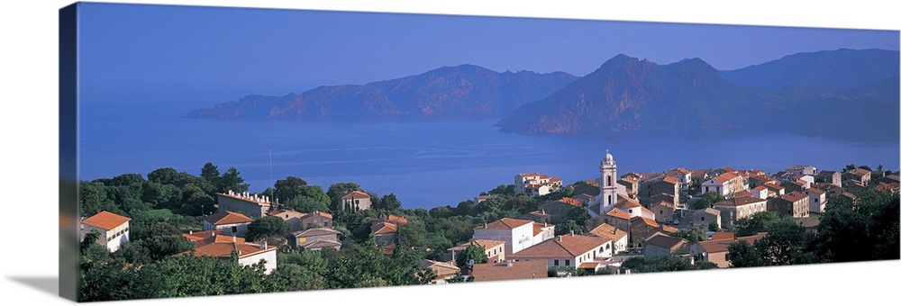 Town at the coast, Piana, Corsica, France
