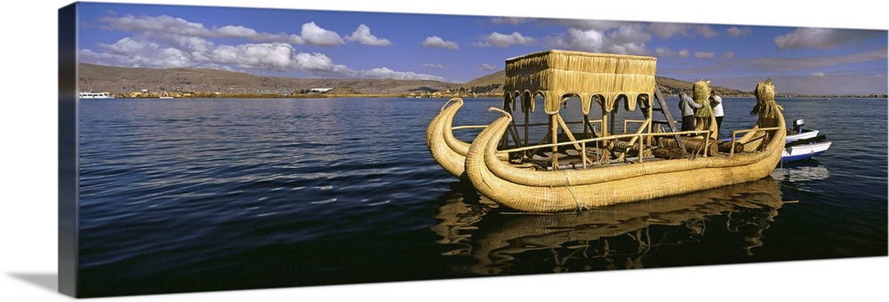 Traditional reed boat on Lake Titicaca, Puno, Peru, South America