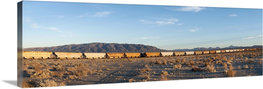 Train moving on railroad track, Trona, San Bernardino County, California, USA