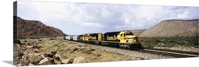Train on a railroad track, Santa Fe Railroad, Route 66, Valentine, Arizona