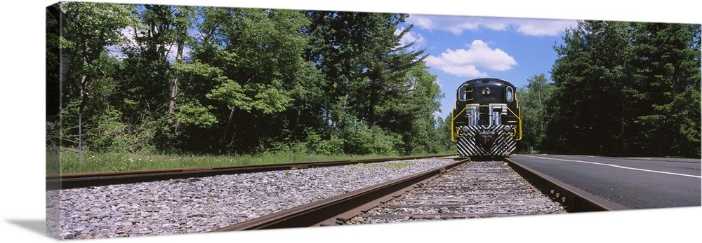 Train on a railroad track, Thendara Station, Adirondack Mountains, Thendara, Old Forge, Herkimer County, New York State