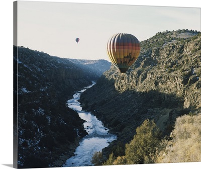 Two hot air balloons in the sky, Taos County, New Mexico
