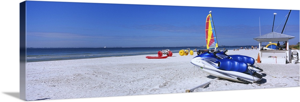 Two jet boats and a windsurfing board on the beach, Fort Myers Beach, Bowditch Point Regional Park, Gulf Of Mexico, Florida