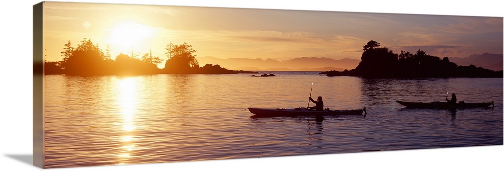 Sea Kayakers, Sunset, Broken Islands, Pacific Rim National Park, British Columbia, Canada
