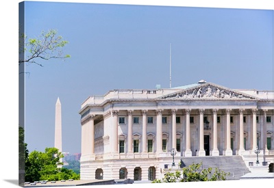 U.S. Senate side of U.S. Capitol with Washington Monument in background, Washington D.C.