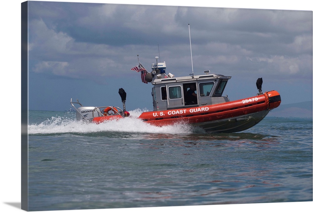 US Coast Guard boat patrol in Pacific Ocean, Hawaii, USA