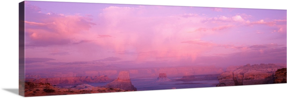 Utah, Lake Powell at sunset with storm clouds
