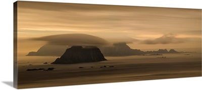 Vaeroy islands at cloudy sunset, Lofoten, Nordland, Norway