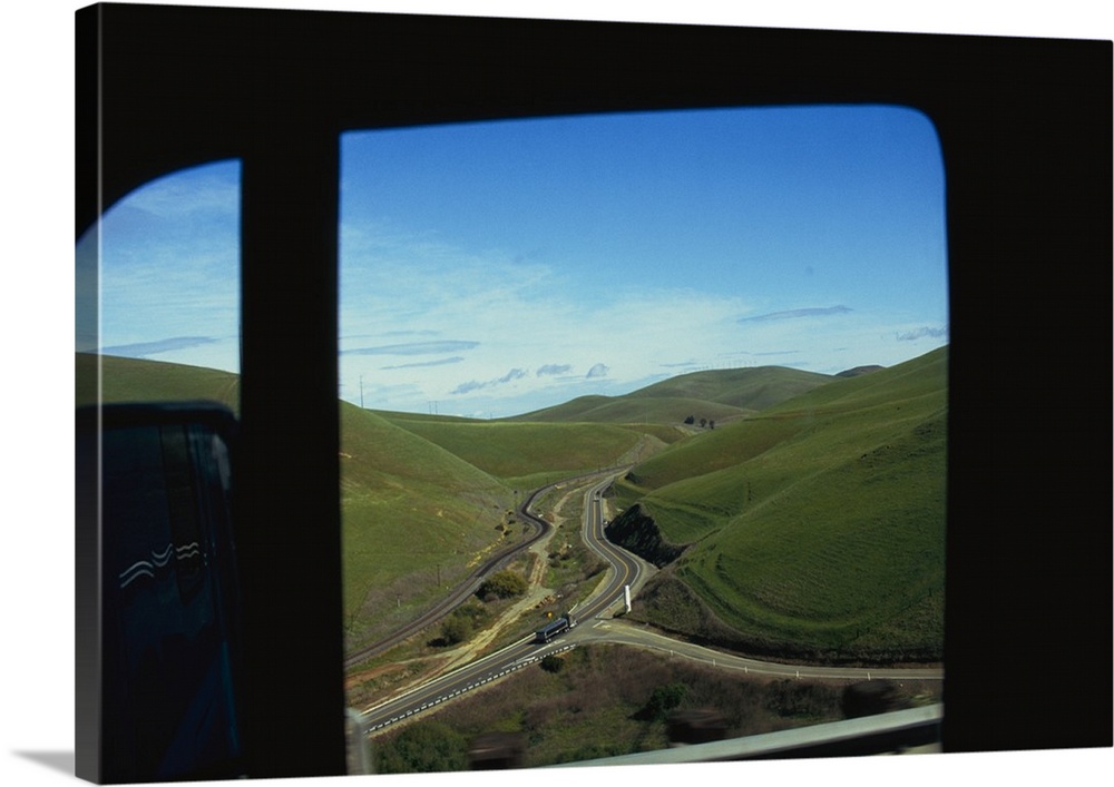 Valley viewed from the window of a truck, Alameda County, California