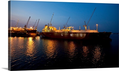View of boats at commercial dock, Gulf of Thailand