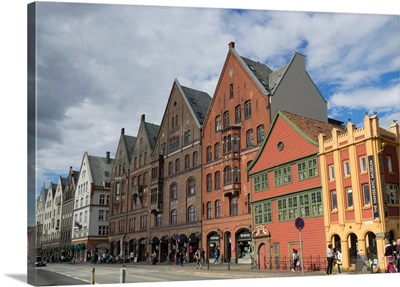 View of Bryggen with Hanseatic Museum, Bergen, Hordaland County, Norway