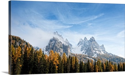 View of Dolomite Mountains in fall, Toblach, Alto Adige, Italy