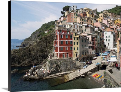 View of little harbor of Riomaggiore, La Spezia, Liguria, Italy image thumbnail