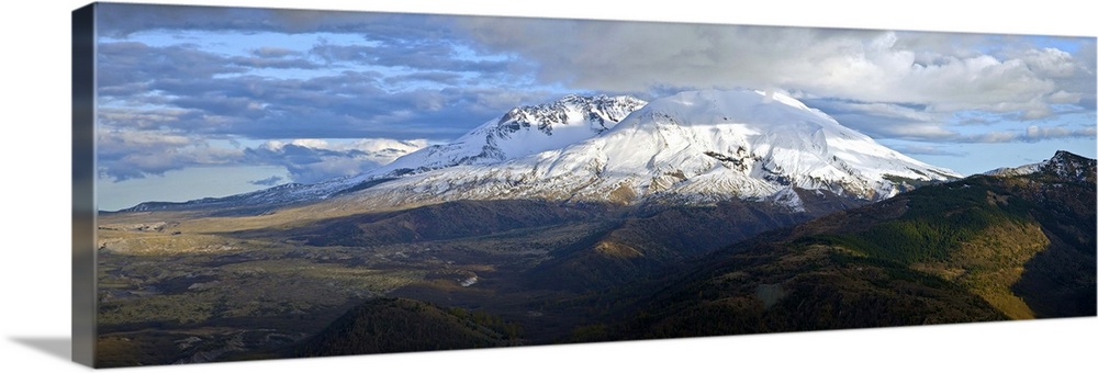 View of Mount St. Helens with dramatic sky, Skamania County, Washington State, USA.