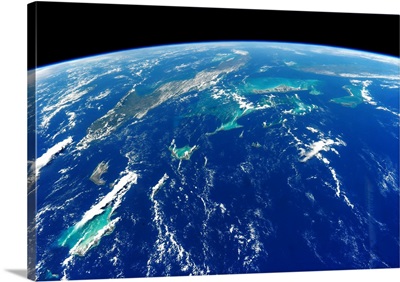 View of planet Earth from space showing Turks and Caicos Islands and Cuba