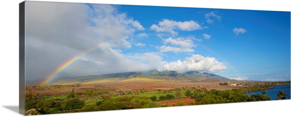 View of rainbow over landscape, Kaanapali, Maui, Hawaii, USA.