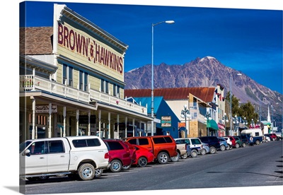 View of Seward, Alaska storefronts