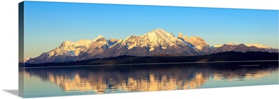 View of the Sarmiento Lake and Cordillera Paine, Torres del Paine National Park