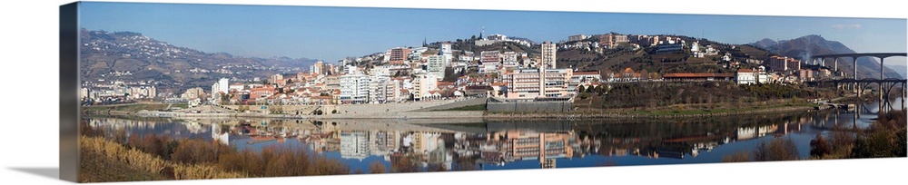 Village at the waterfront, Regua, Alto Douro, Douro Valley, Portugal