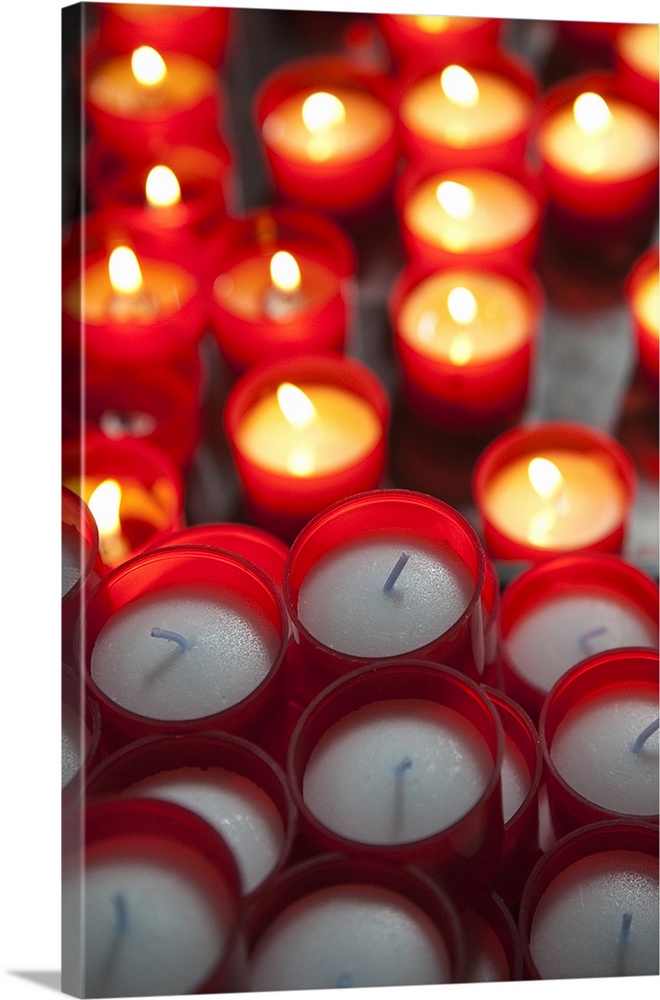 Votive candles in a cathedral, Como Cathedral, Como, Lakes Region, Lombardy, Italy