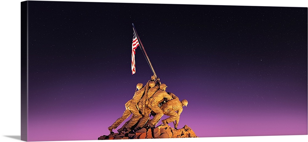 War memorial at twilight, Iwo Jima Memorial, Rosslyn, Arlington, Arlington County, Virginia,
