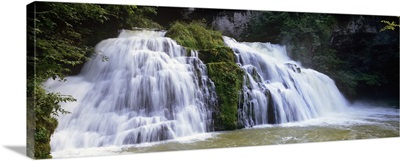 Waterfall in a forest, Loue Waterfall, Jura, Franche Comte, France