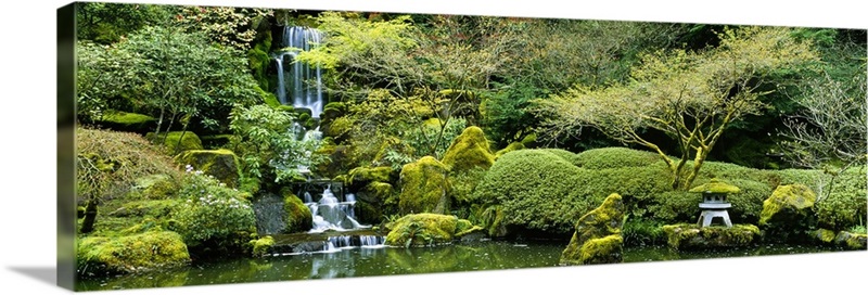 Waterfall in a garden, Japanese Garden, Washington Park, Portland ...