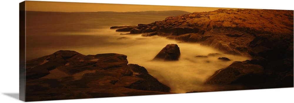 Large photograph of misty waters surrounding rocks in the Acadia National Park on the Schoodic Peninsula in Maine (ME).