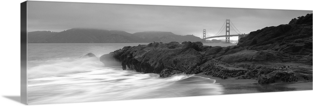 Waves Breaking On Rocks, Golden Gate Bridge, Baker Beach, San Francisco, California