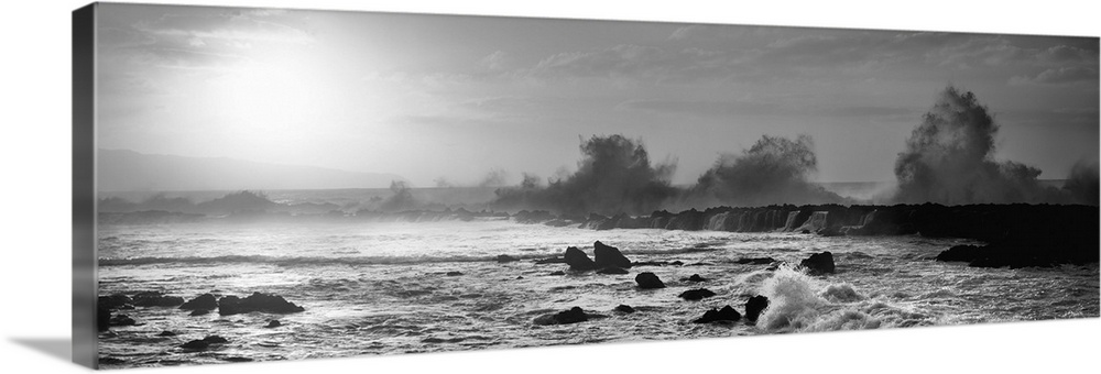 Waves breaking on rocks in the ocean, Three Tables, North Shore, Oahu, Hawaii