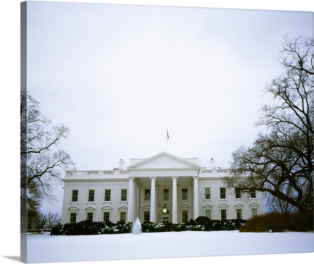 White House with snow at dusk, Washington DC