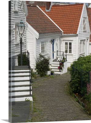 White painted houses in the Gamle area of Stavanger, Rogaland County, Norway