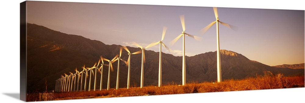 Wind turbines in a row, Palm Springs, California