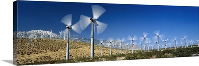 Wind turbines spinning in a field, Palm Springs, California