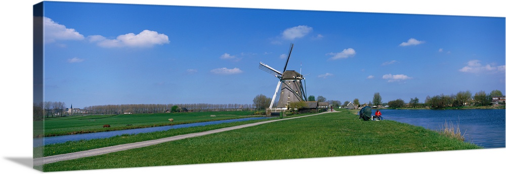 Windmill and Canals near Leiden The Netherlands