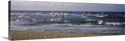 Windsurfing boards in the sea, Hookipa Beach Park, Maui, Hawaii Islands, Hawaii