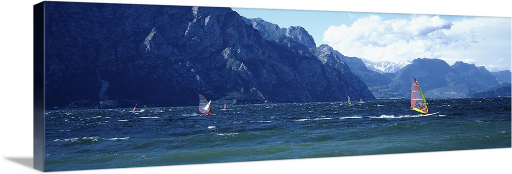 Windsurfing on a lake, Lake Garda, Italy