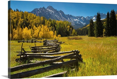 Wooden fence in a forest, Maroon Bells, Maroon Creek Valley, Aspen,  Colorado