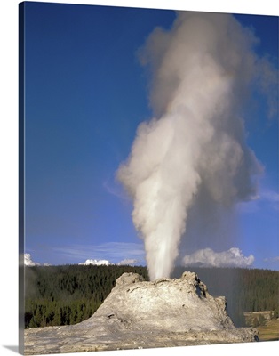 Wyoming, Yellowstone National Park, Castle Geyser, Steam erupting from the thermal pool
