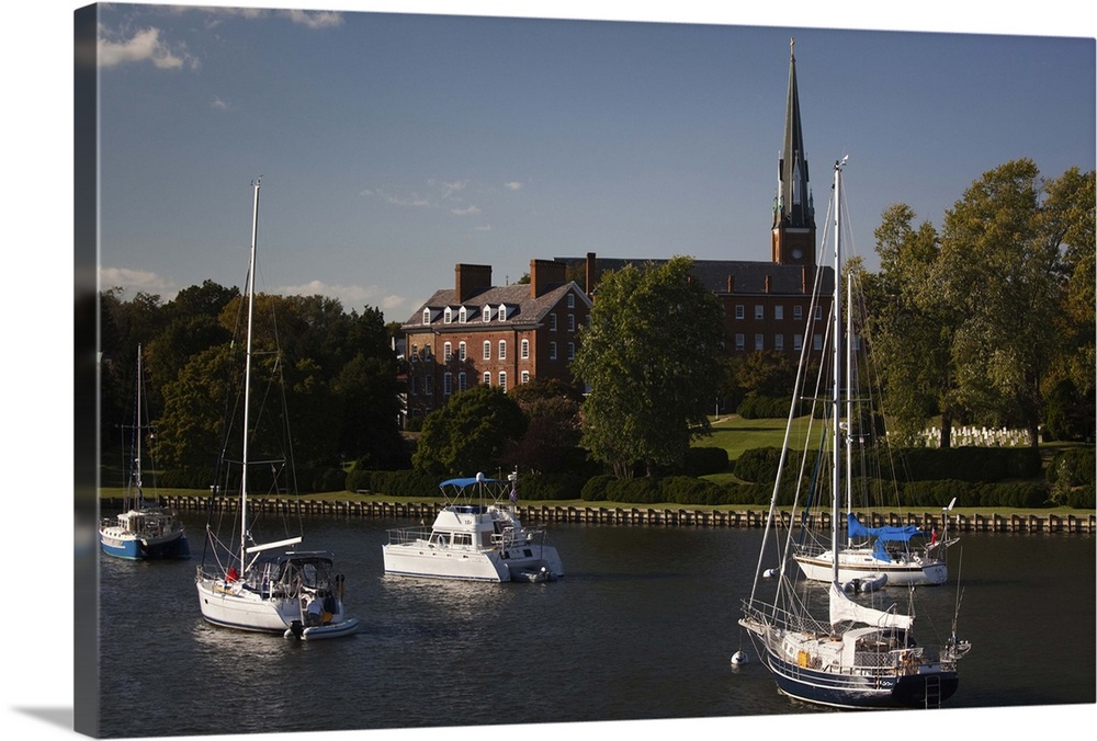 Yachts in a creek, St. Mary's Church, Annapolis, Anne Arundel County, Maryland, USA