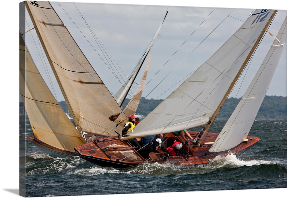 Yachts sailing in 6 Metre World Championships, Newport, Rhode Island, USA