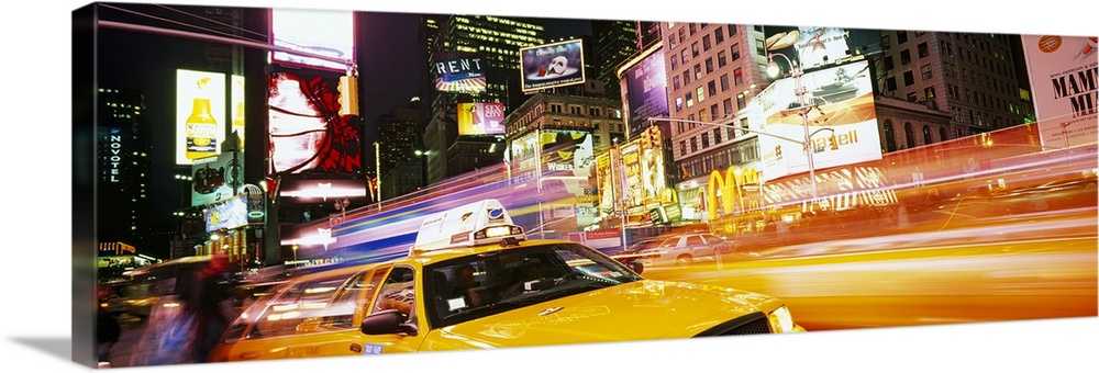 Yellow taxi on the road, Times Square, Manhattan, New York City, New York State, USA
