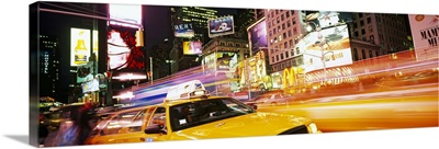 Yellow taxi on the road, Times Square, Manhattan, New York City, New York State