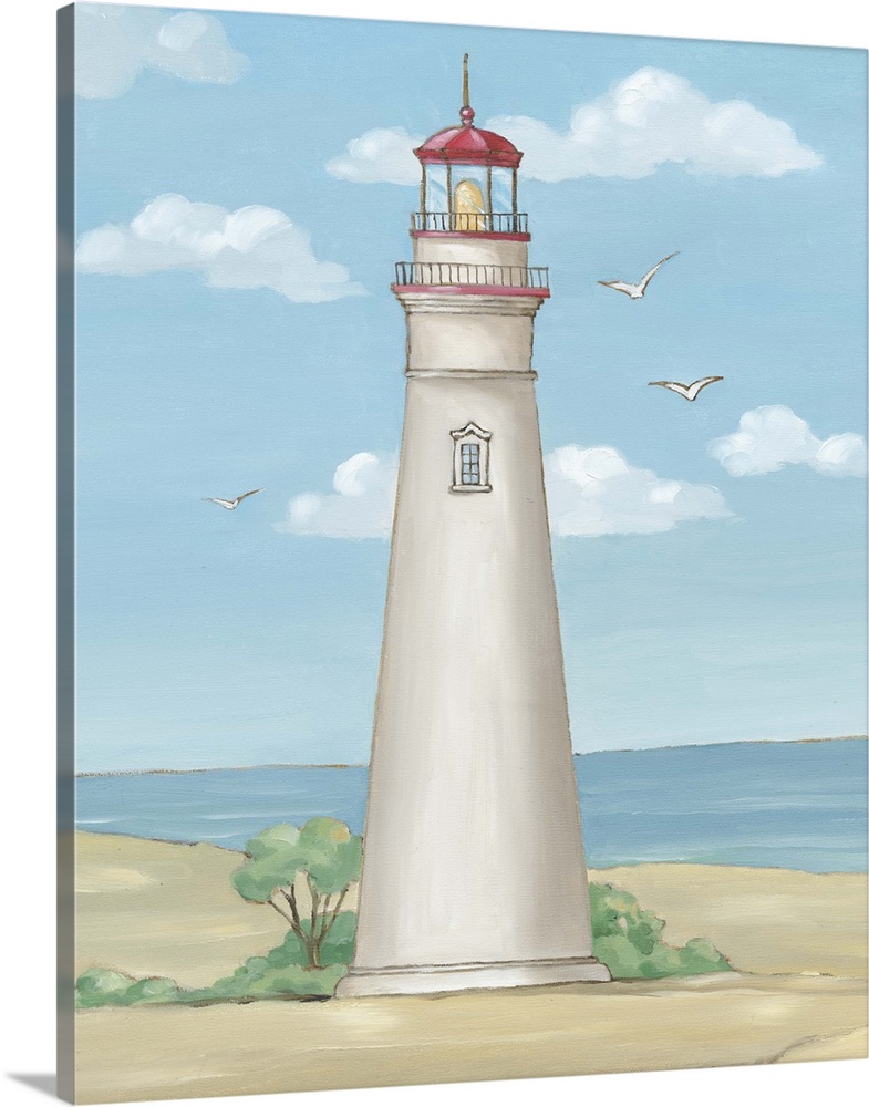 Painting of the Marblehead Light in Ohio, which is the oldest lighthouse still used in the United States.