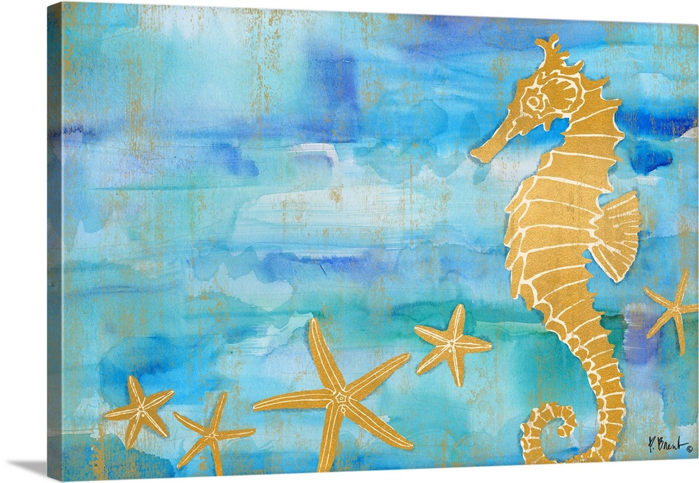 Decorative Wall Accent or Sea Scene Mural Feature. Metallic Seahorse 