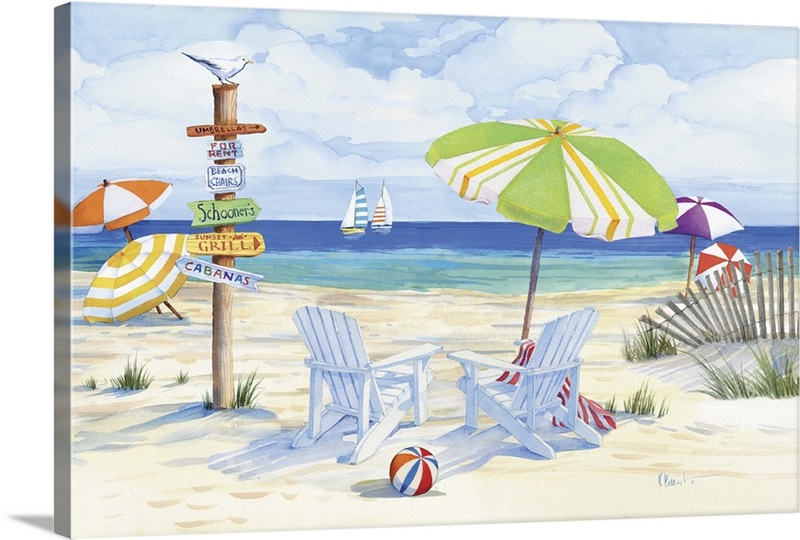 Beach Chairs With An Umbrella Mural - Murals Your Way