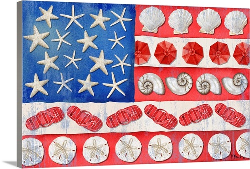 Coastal American Flag Wall Art, Canvas Prints, Framed Prints, Wall