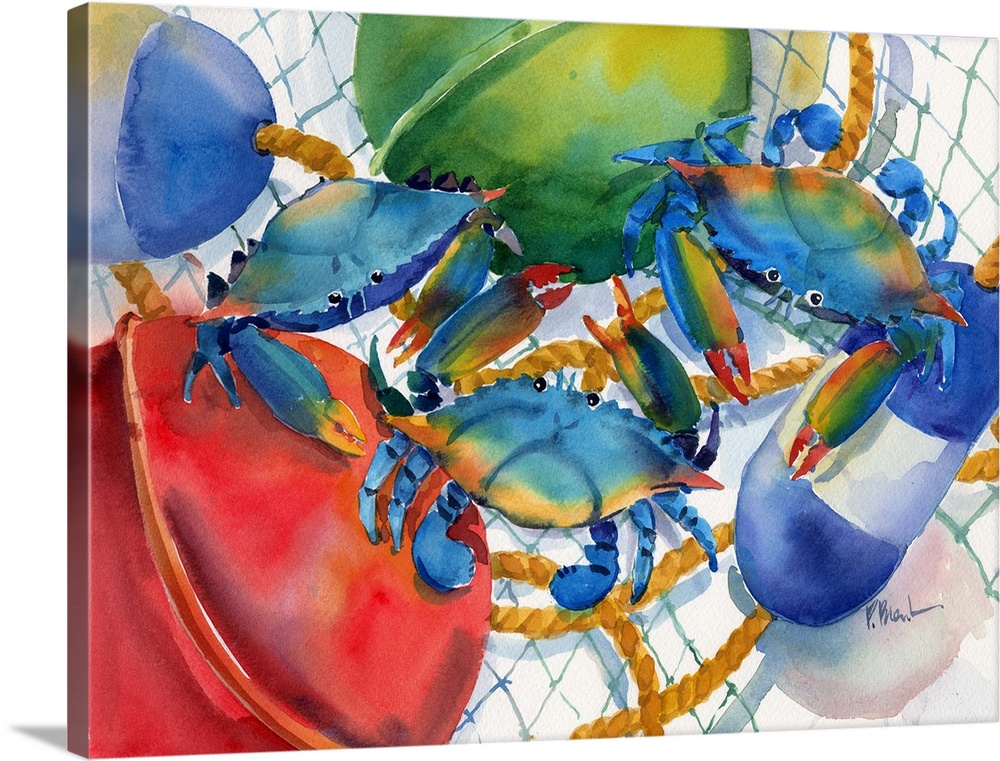 Crabs and Floats | Large Solid-Faced Canvas Wall Art Print | Great Big Canvas