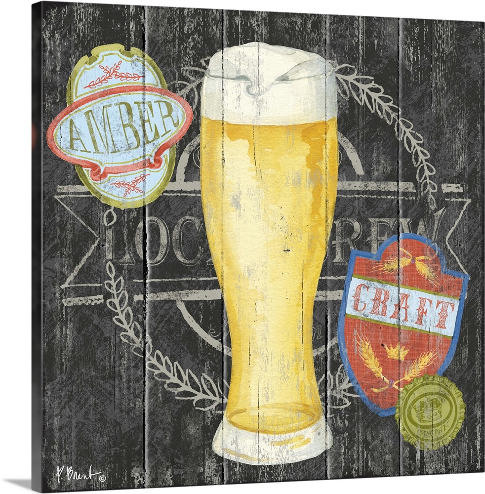 Contemporary decorative artwork of a craft beer in a glass on a textured panel background.