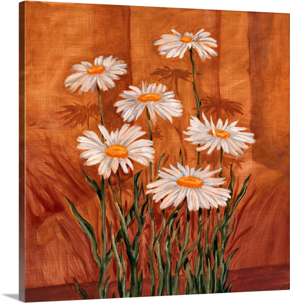 Contemporary painting of a group of daisy flowers.